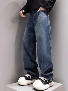 Jeans casual droits amples lavés pour adolescents, printemps/automne