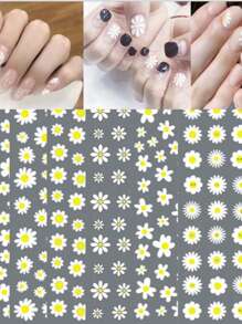 1 PIEZA Pegatinas de arte de uñas 3D con flores margaritas en relieve, deslizadores de uñas, calcomanías, pétalos de flores blancas de margaritas, decoración de uñas con pegamento en la parte posterior