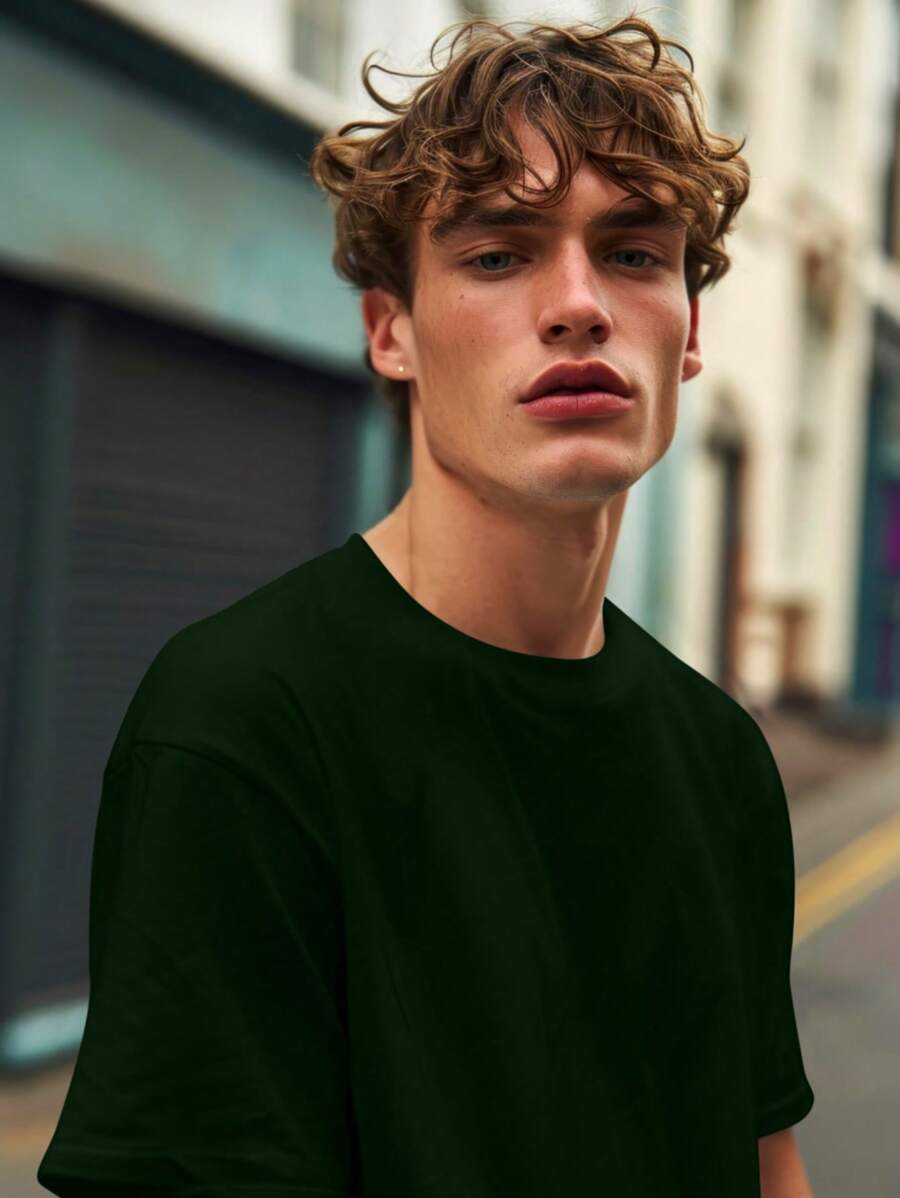 Shirt Oversized Basic Streetwear Men's T-Shirt From S To Plus SIze G3 - 墨綠色 - 查看 1
