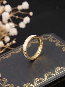 1pc Inlaid Pearl Ring, Rose Gold/Silver Color, Fashionable, Suitable For Women's Daily Wear And Party Gifts