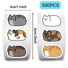 500pcs Cute Cat Stickers Roll 10 Styles Cat Stickers Cute Animal Decals Vinyl Waterproof Sticker Pack - Black - View 5