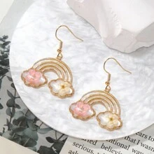 1 Pair Blue Series Preserved Dried Flower Alloy Handmade Resin Flower Drop Earrings