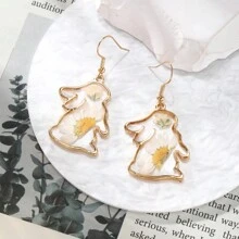 1 Pair Blue Series Preserved Dried Flower Alloy Handmade Resin Flower Drop Earrings