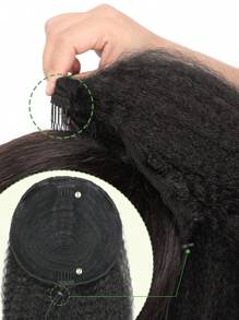16 Inch Curly Yaki Ponytail Extension, Water Wave Drawstring Ponytail, Suitable For Natural Black Drawstring Ponytail, Synthetic African Straight Ponytail, Thanksgiving Gift (1B#), Suitable For Daily, Party, Halloween, Cosplay - Natural Black - View 8