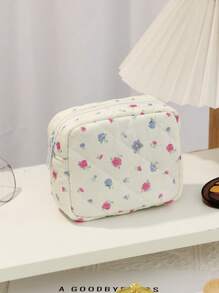 1 Pieza Bolsa de maquillaje acolchada con diseño de cereza, de gran capacidad, con cremallera, práctica y de moda, esencial para viajes y vacaciones, para almacenar artículos de higiene femenina, auriculares, cargadores, cosméticos, perfumes, productos de cuidado de la piel, y talla grande. Regalo ideal para mamá, mujeres, enfermeras, estudiantes, chicas escolares, y para decoración del hogar.
