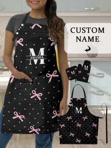 3Pcs Customized Kitchen Apron Set - Personalized Apron, Oven Mitt, Heat Resistant Pad, Applicable For Cooking, Industrial Production, Household Daily Activities, Outdoor BBQ, Hand/Machine Washable, Multiple Colors Available, Great Gift For Her/Him On Birthday, Anniversary, Christmas - Multicolor - View 13