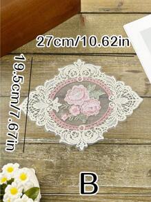 1pc Lace Hollow Rose Pad Applicable For Home Dining Table Mat Vintage Lace Embroidered Vase Pad Decorative Mat