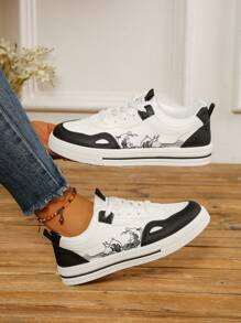 女士 2025 新款时尚休闲运动鞋，轻便百搭增高鞋 - 黑與白 - 查看 5