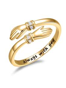 BALMORA 1 件 S925 纯银锆石雕刻戒指，Always With You 开口戒指，赠予朋友，赠予家人 - 金色 - 查看 2