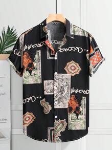 Men's Graphic Print Short Sleeve Shirt, Casual Street Style For Everyday Wear