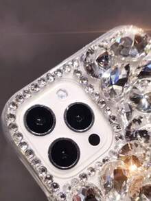 Luxury Bling Heart Rhinestone Phone Case Compatible With IPhone 17 Pro Max/17 Pro/17, 15 Pro Max/15 Pro/15, 16 Pro Max/16 Pro/16, 13, Elegant Design For Women - White - View 2