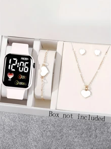 5 件套优雅女士数字电子手表 + 项链手链耳环首饰套装万圣节礼物圣诞礼物女孩礼物生日礼物校园生活最佳礼物 - 彩色 - 查看 13