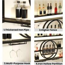 Trintion Modern Metal Wall Mounted Wine Display Rack Hanging Industrial Wall-Mounted Wine Racks Bar Unit Floating Shelves Glass Rack Iron Display Stand For Home Restaurant Bars 55x5.9x31in - as pic - View 7