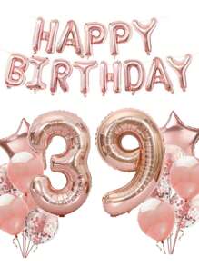一套成人生日派对装饰气球，玫瑰金数字铝箔气球，包含18岁、21岁、30岁、40岁、50岁、60岁生日派对用品，圣诞主题