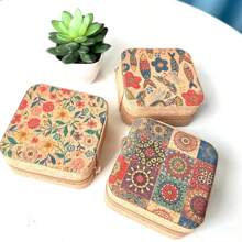 1 szt. Przenośne miękkie pudełko do przechowywania biżuterii z korka - organizer na kolczyki, pierścionki, naszyjniki, modna gablotka na biżuterię, wielofunkcyjny organizer do przechowywania biżuterii