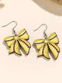 1 Pair Wooden Creative Sports Theme Football Olive Ball Bowknot Earrings, Suitable For Women Everyday And Festivals - Multicolor - View 13