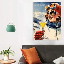 Framed [Vintage Retro Ski Painting Decor]  Canvas Poster Apres Ski Wall Art, Vintage Prints, Retro Ski Painting, Ideal Gift For Bedroom Living Room Corridor Wall Decoration Wall Decor