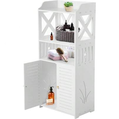 Wasserdichter Badezimmerschrank Badezimmermöbel Kommt mit offenen Ablagefächern Badschrank Freistehende Geeignet für Wohnzimmer, Küche und Bad Dreischichtige Weiß 55x21x21CM