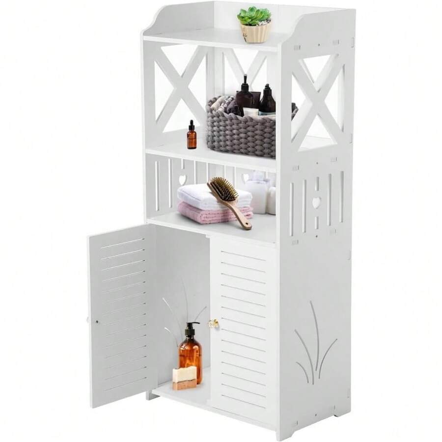 Wasserdichter Badezimmerschrank Badezimmermöbel Kommt mit offenen Ablagefächern Badschrank Freistehende Geeignet für Wohnzimmer, Küche und Bad Dreischichtige Weiß 55x21x21CM