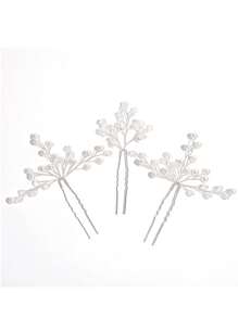 3pcs/Set Pearl & Crystal Hairpins, Chinese Hanfu Hair Accessories, Elegant & Minimalist Bride Headdress