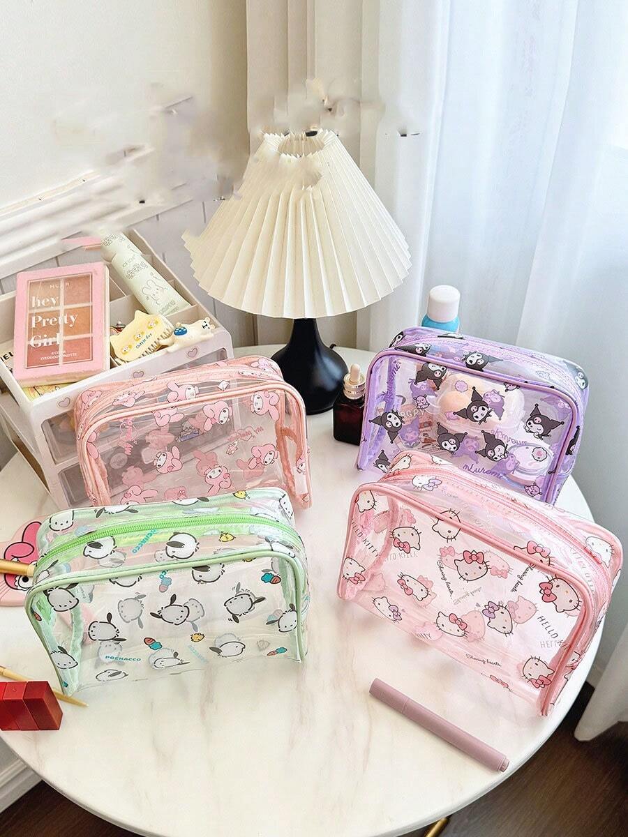 Sanrio 1pc.Sanrio Cartoon Clear Cosmetic Bag Large Capacity Kulomi Cute Portable Travel Storage Bag