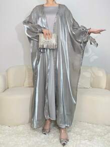 1 pieza Organza Modesta Túnica Tradicional Islámica Abaya Vestido Largo con Diseño de Lazo para Mujeres