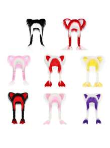 毛皮服装猫耳朵头饰毛绒毛皮帽子适合万圣节角色扮演服装派对头饰