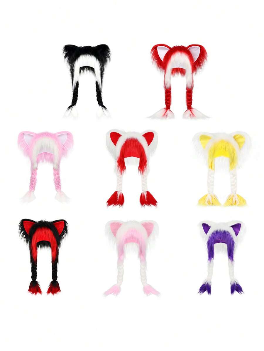 毛皮服装猫耳朵头饰毛绒毛皮帽子适合万圣节角色扮演服装派对头饰