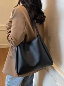 New Casual Retro Bucket Bag, Large Capacity Shoulder Crossbody Tote - Black - View 13