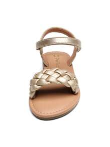 Girls Sandals Classic Open Toe Braided Flat Sandals Summer Dress Shoes - Gold - View 8