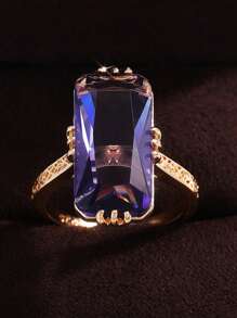 1pc Elegant Rectangle Purple Cubic Zirconia Ring, Luxury Promise Finger Rings For Women, Suitable For Wedding Engagement Party Daily Wear, Jewelry Gift For Birthday Anniversary Valentine's Day