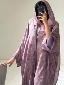 1 chiếc Abaya thanh lịch giản dị tinh tế, khăn choàng dài thời trang phong cách Dubai của Ả Rập, thích hợp để mặc hàng ngày và tụ tập, Kaftan khiêm tốn - Hồng - Xem 2