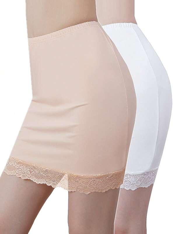 Solid Seamless Skirt, Sexy Comfy Elastic Lace Trim Petticoat - Women's Underwear & Shapewear - Breathable Fabric - For Women - Perfect For Everyday Wear & Special Occasions - Great Gift For Her
