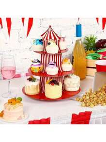 Soporte de cupcakes de alta calidad a rayas rojas y blancas con tema de circo, apto para fiestas de cumpleaños de carnaval, exhibiciones de postres y decoraciones para fiestas de graduación, para fiestas del Día de la Madre, bodas y fiestas individuales, celebraciones y todo tipo de fiestas