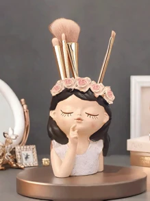 1PC Fairy Flower Pot Cute Cartoon Little Girl Light Luxury High-End Feeling, Personalized Creative Shape Fleshy Flower Pot, Human Face Makeup Brush Storage Tube Dressing Table Eye Shadow Eyebrow Brush Pen Holder