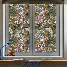 1 Roll Colorful Floral Pattern Explosion-Proof Static Cling Window Film, Translucent Privacy For Balcony, Bathroom, Bedroom, Reusable, Non-Adhesive Glass Decorative Film