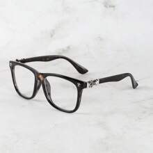 1pc Vintage Square Metal Frame Clear Lens Glasses, Unisex Retro Optical Eyewear - A - View 4