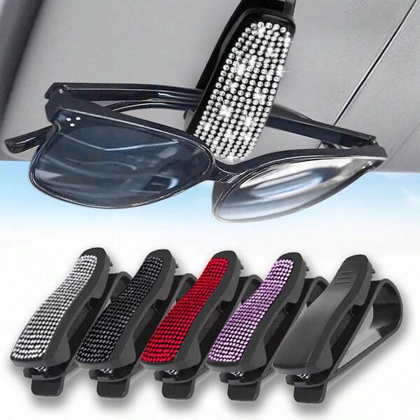 1 PIEZA Clip multiusos para visera del coche con diamante incrustado, clip para gafas y ticket, montaje creativo en el coche, accesorios para el automóvil