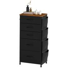 Chest Of Drawers, Dresser With Side Pockets & Hooks, Fabric 5 Drawers With Handles, Metal Frame, Wood Top, For Bedroom,Living Room,Nursery Room,Hallway - Black - View 2