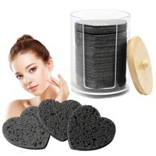 100-Piece Heart-Shaped Compressed Face Sponge With Storage Container For Cleansing Natural Cellulose Disposable Face Sponge SPA Sponge For Facial Cleansing Exfoliating Cosmetics Or Mask Removal