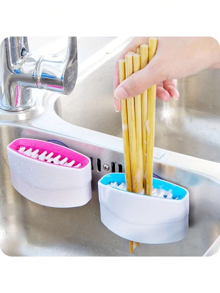 2pcs Kitchen Detachable Cleaning Brush, Creative Kitchen Knife, Fork, Chopsticks Cleaning Brush, Melon And Fruit Cleaning Brush, Suction Cup, Knife Brush