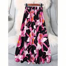 女士度假植物印花松紧腰长裙