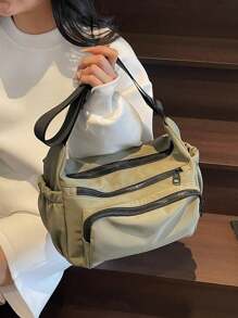 新品女士尼龙多口袋单肩包，柔软休闲斜挎包，容量大，用途广泛，适合返校季