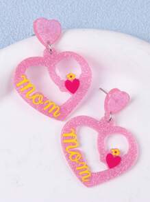 1 Pair Minimalist Mother's Day Pink Hollow Heart Acrylic Earrings, Creative Design For Women