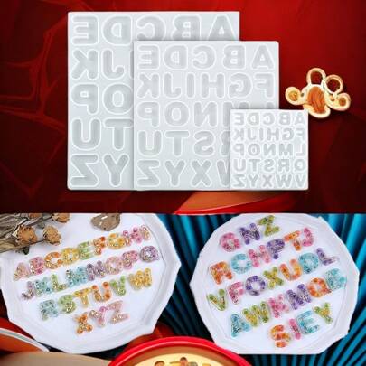 DIY Crystal Epoxy Resin Molds, Assorted Sizes Silicone Letter Alphabet Molds Suitable For Making Keychains, Pendants, Decorative Items, Mirror Effect Silicone Molds