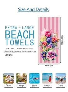 1pc Prachtige Bloemen Stranddeken, Extra Zachte Microvezel Extra Grote Strandhanddoek, Zeer Absorberende Badhanddoek, Geschikt Voor Reizen, Zwembad, Duiken, Surfen, Yoga, Kamperen, Verschillende Maten, Strandaccessoires Zomer, Vakantie