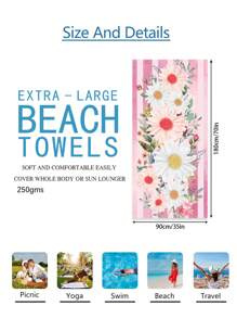 1pc Prachtige Bloemen Stranddeken, Extra Zachte Microvezel Extra Grote Strandhanddoek, Zeer Absorberende Badhanddoek, Geschikt Voor Reizen, Zwembad, Duiken, Surfen, Yoga, Kamperen, Verschillende Maten, Strandaccessoires Zomer, Vakantie