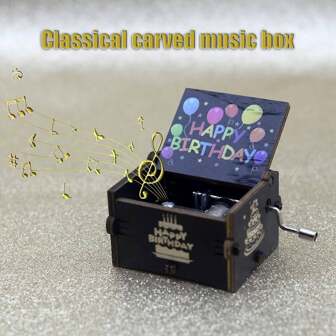 Wooden Hand-Cranked Birthday Music Box - Personalized Engraved Gift For Mom, Dad & Loved Ones - Vintage Home Decor With Color Balloon Design & Classic Melodies For Anniversary, Christmas, Baby Shower Gifts Graduation