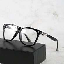 1pc Vintage Square Metal Frame Clear Lens Glasses, Unisex Retro Optical Eyewear - A - View 1