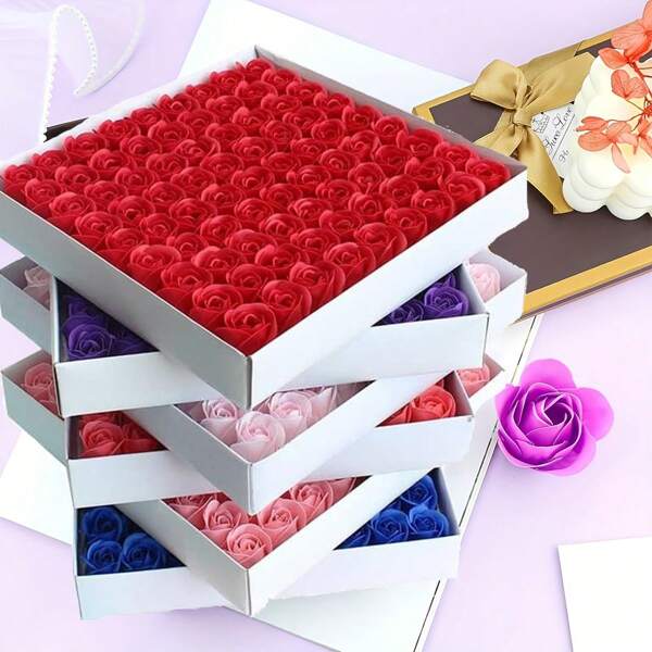 200Pcs Bath Soap Rose Flower, Artificial Rose Petals And Heads, Along With A Scented Fabric Shower Bouquet For DIY Crafts Wedding Bouquets,Tables Home Decorations, Scented Soap Rose Petals Body Soap For Valentine's Day, Wedding, Anniversary, Birthday, Mother's Day